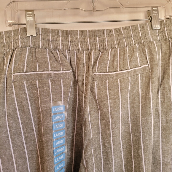 BeachLunchLounge Margo Green Striped Linen/Cotton Blend Cropped Wide Leg Pants L - Picture 7 of 9